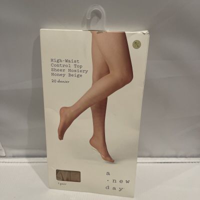 A New Day Women's Tights Honey Beige M/L High Waist Control Top Sheer Hosiery